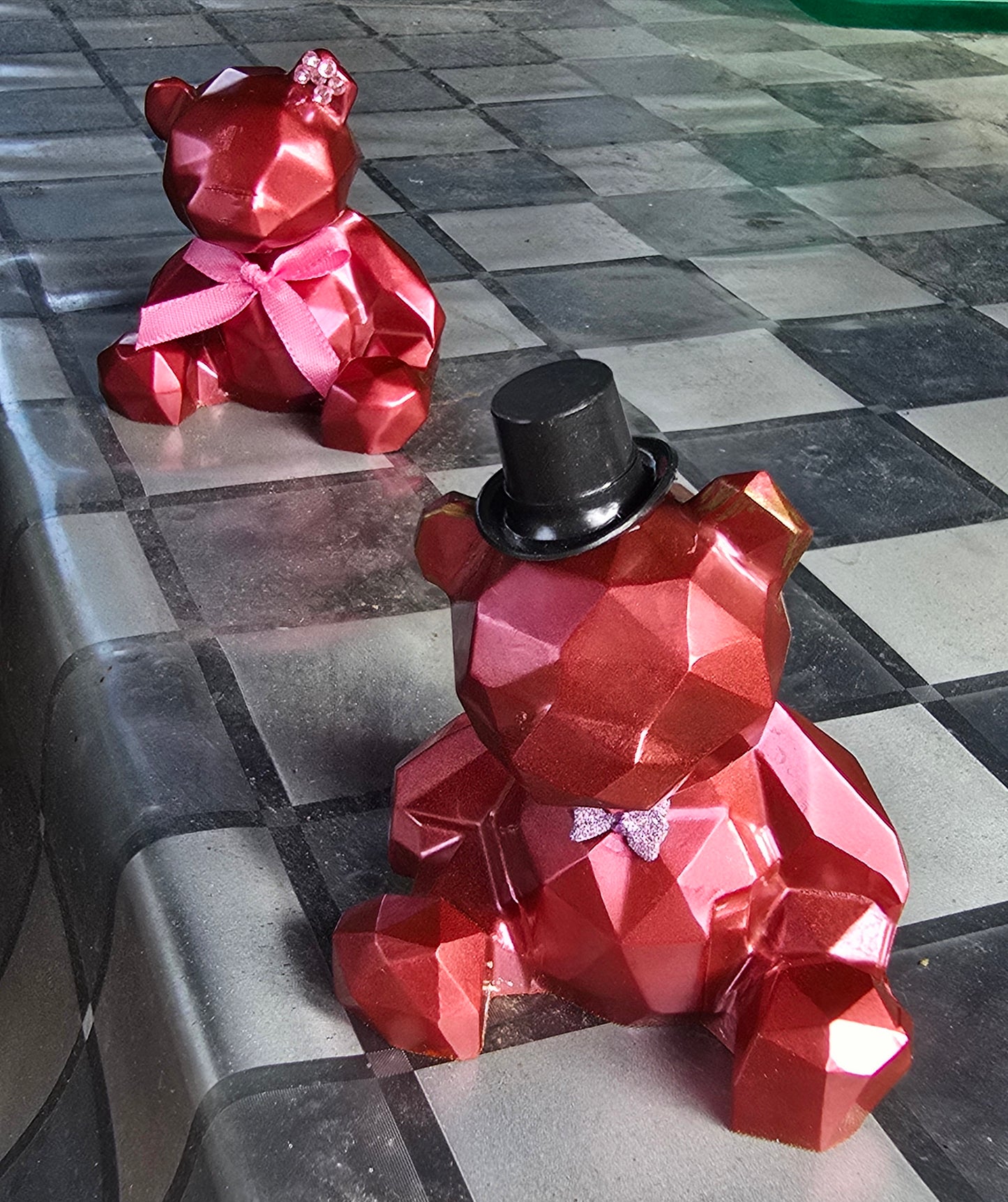 Teddy bear geometric burgundy with hay and bow tie