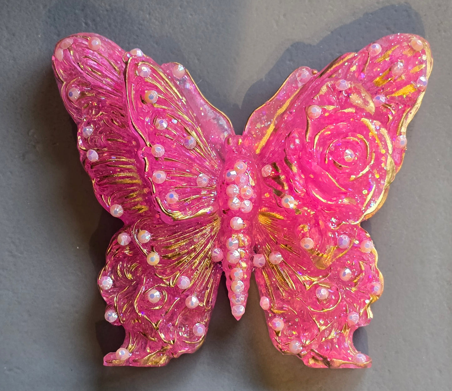 Huge butterfly magnet pink with rhinestones
