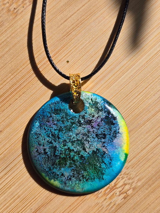 Pendant blues, turquoise, yellow, lilac