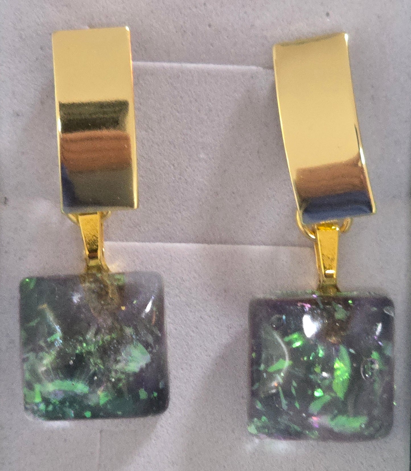 Earrings dangling square green