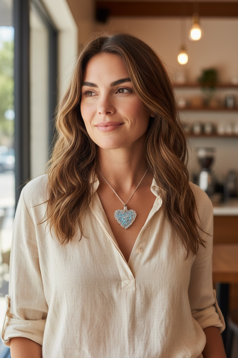 Pendant heart dusty pink with blue shimmer