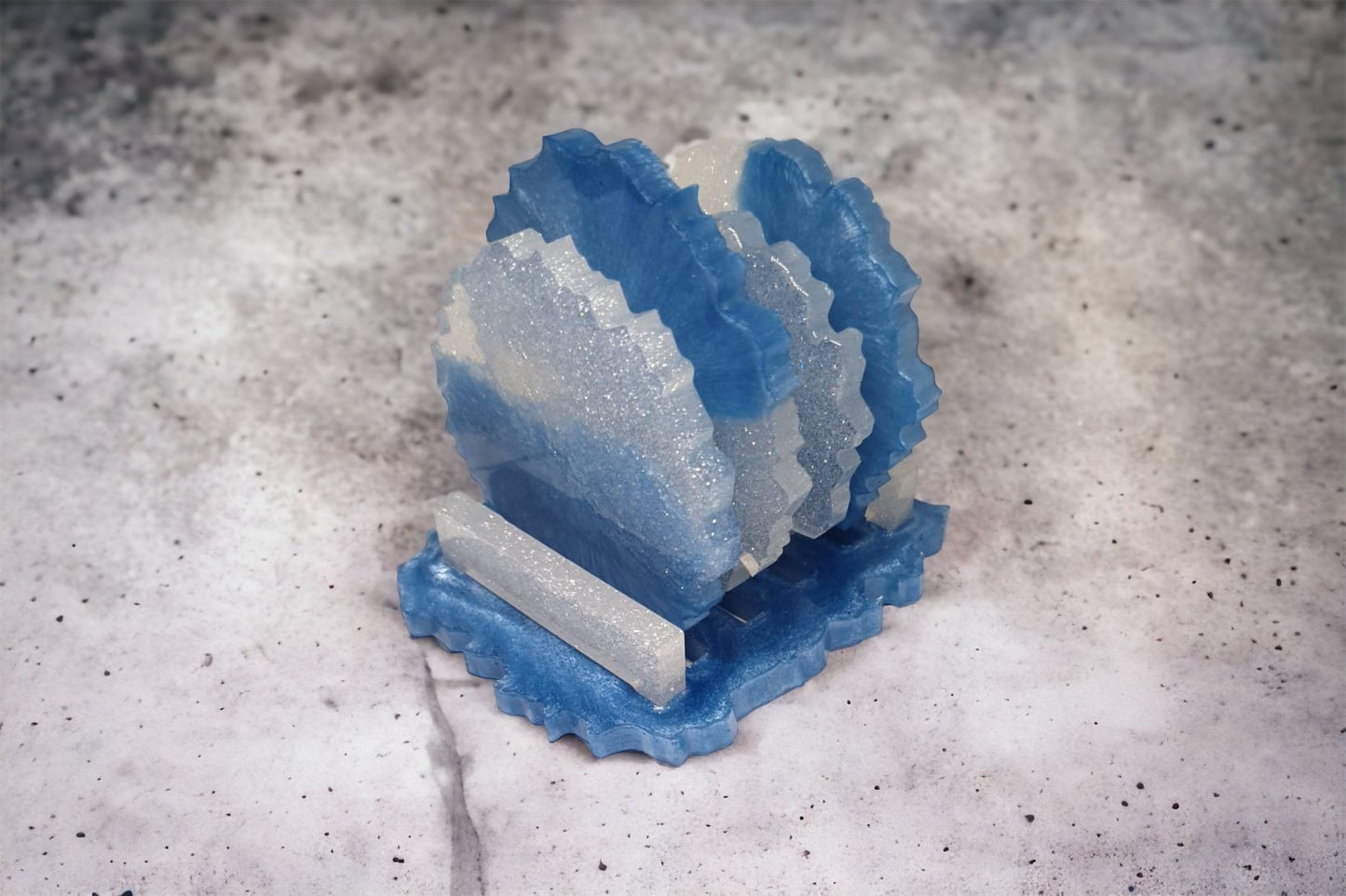 Coaster set Arctic Blue (4 coasters with stand)