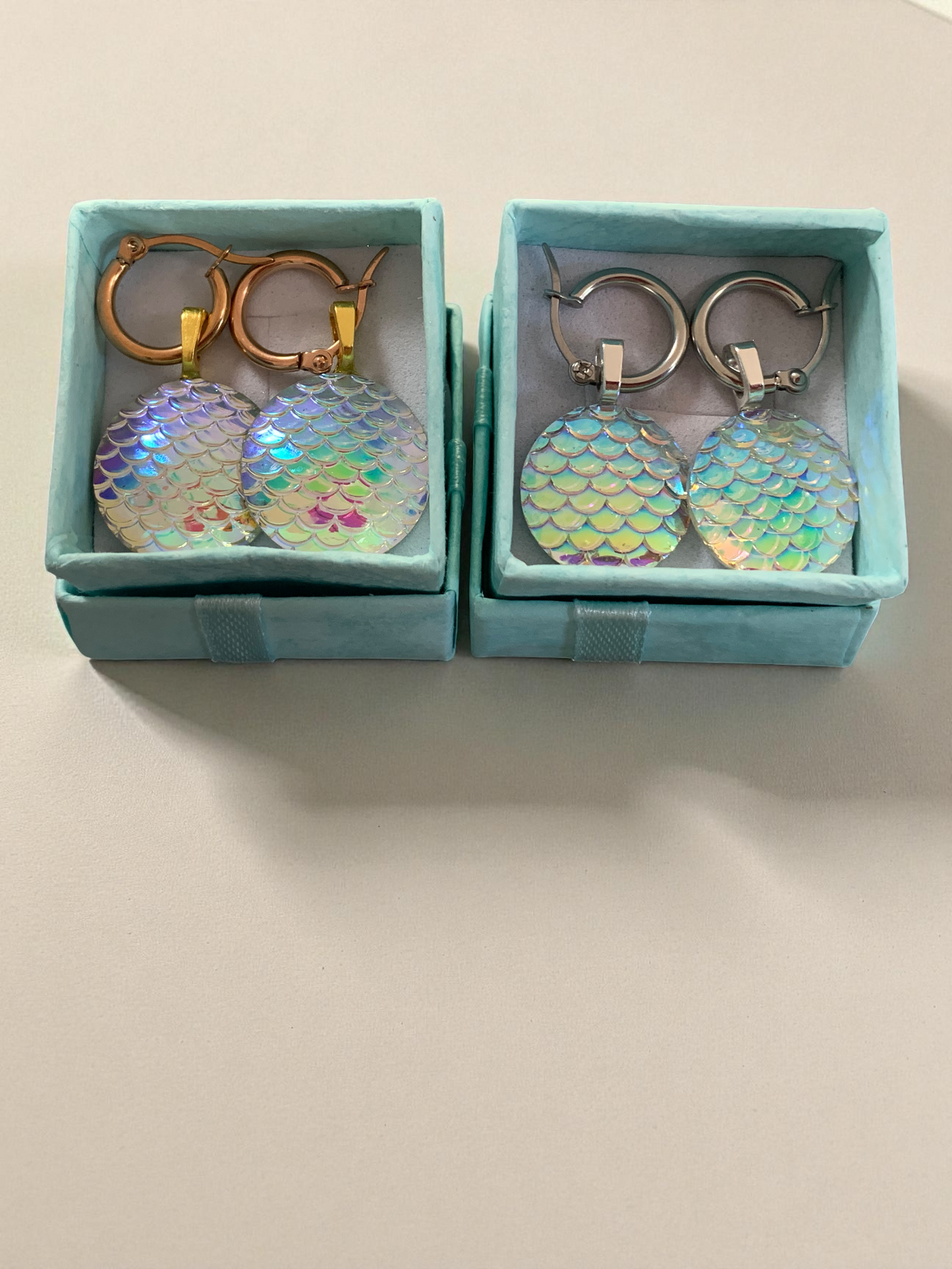 Earrings dangling gold mermaid scales