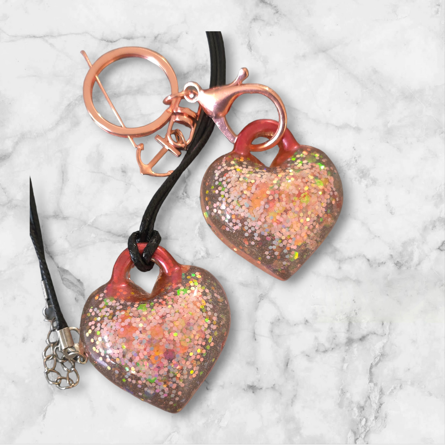 Keycharm puffy heart with matching pendant rose gold