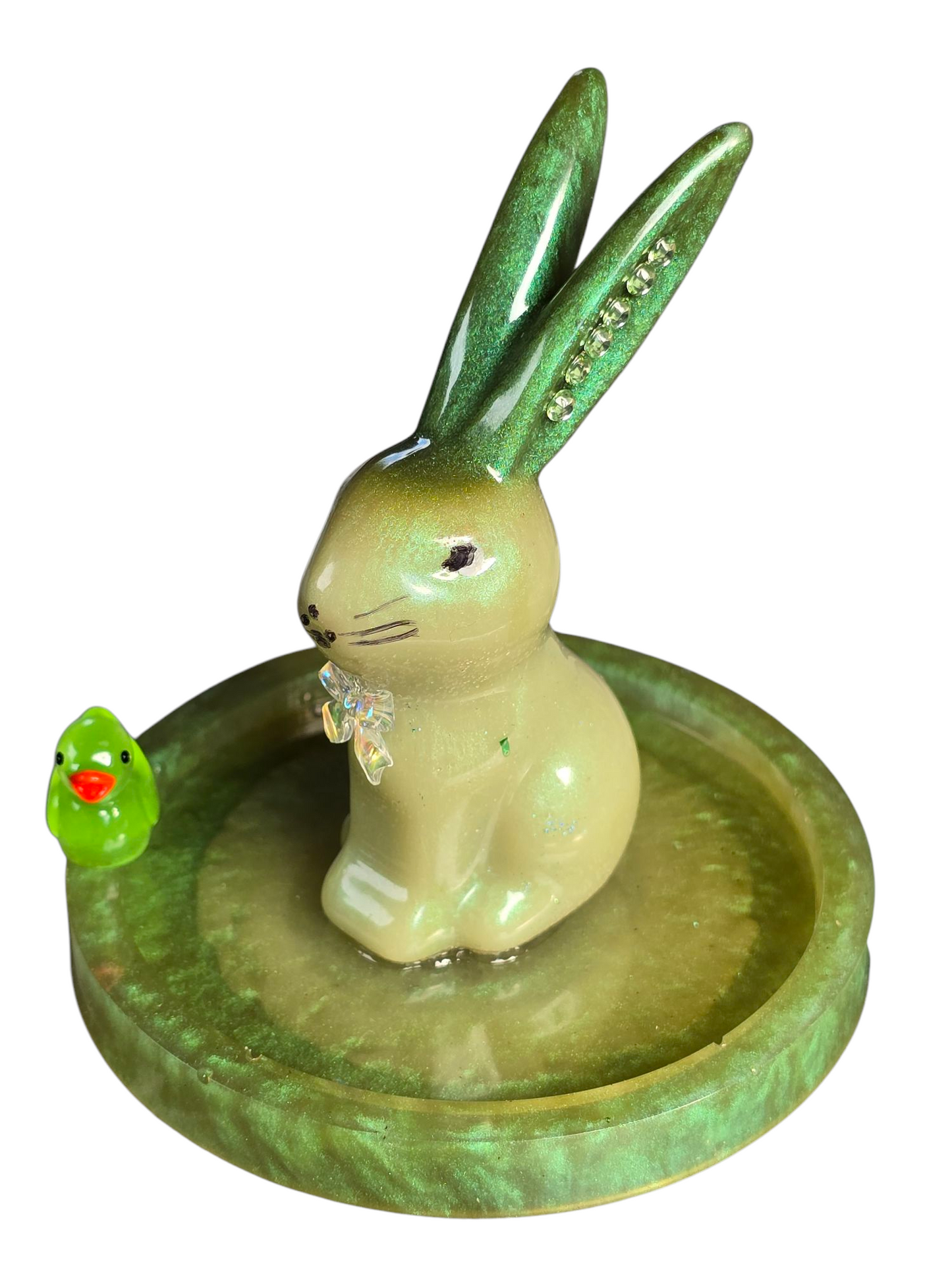 Bunny ring holder green with rhinestones