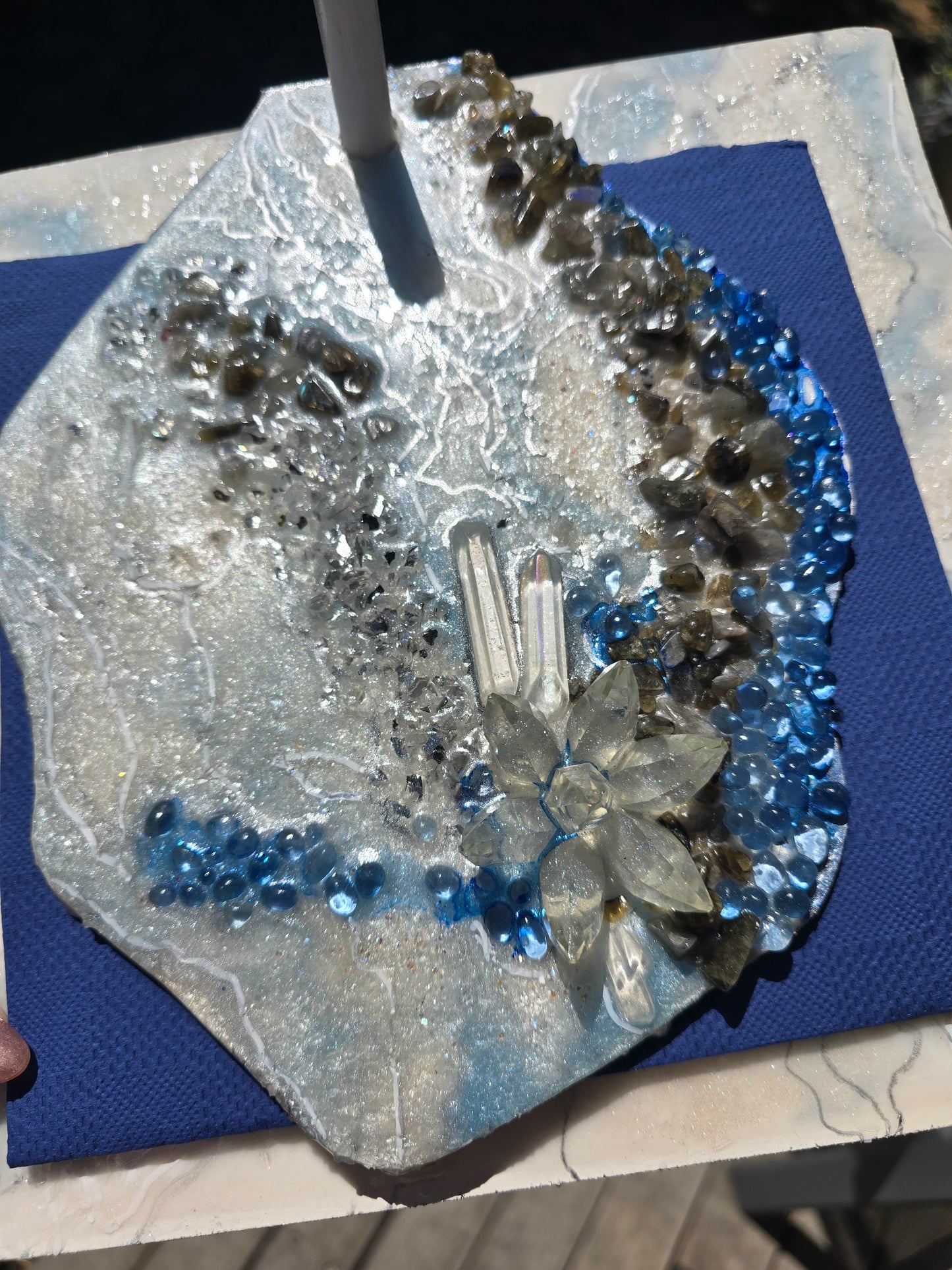 Napkin Holder geode style Cobalt Blue