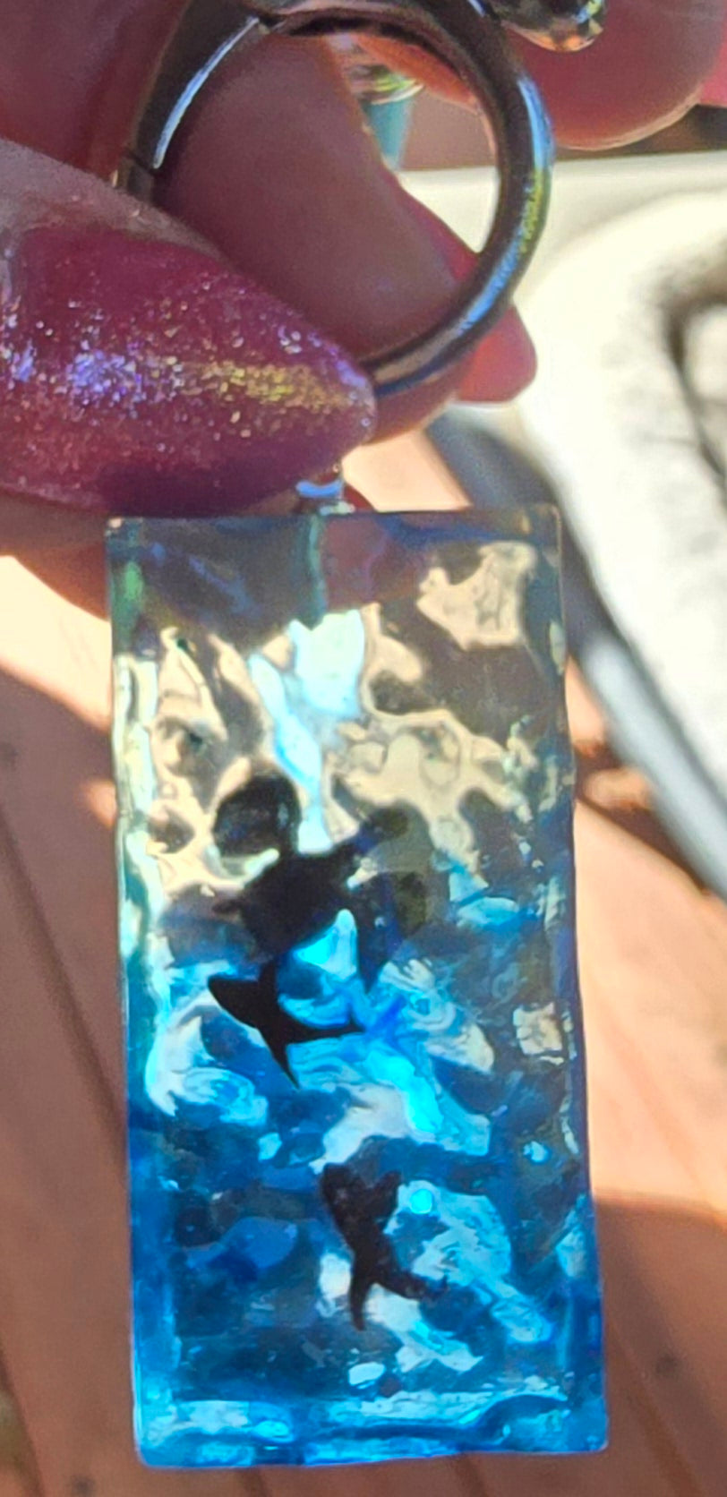 Keycharm turtle and shark with turquoise tassel