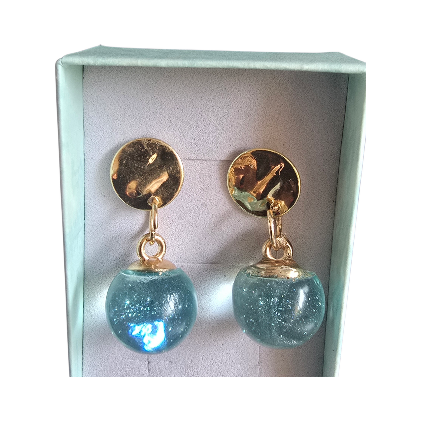 Earrings stud dangling sparkling light blue