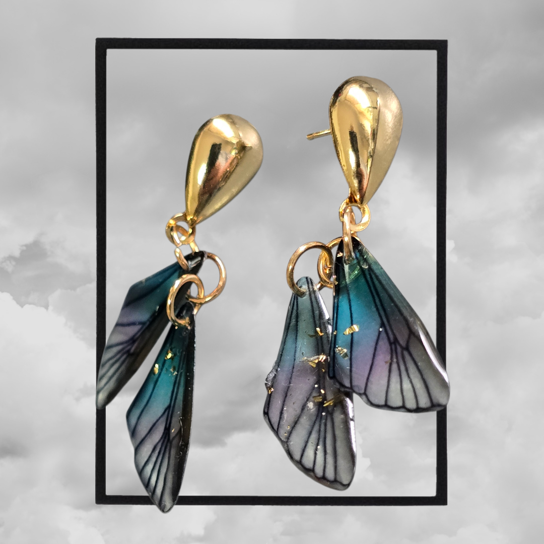 Earrings dangling butterfly wings
