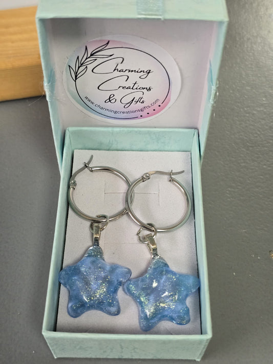 Earrings dangling blue starfish