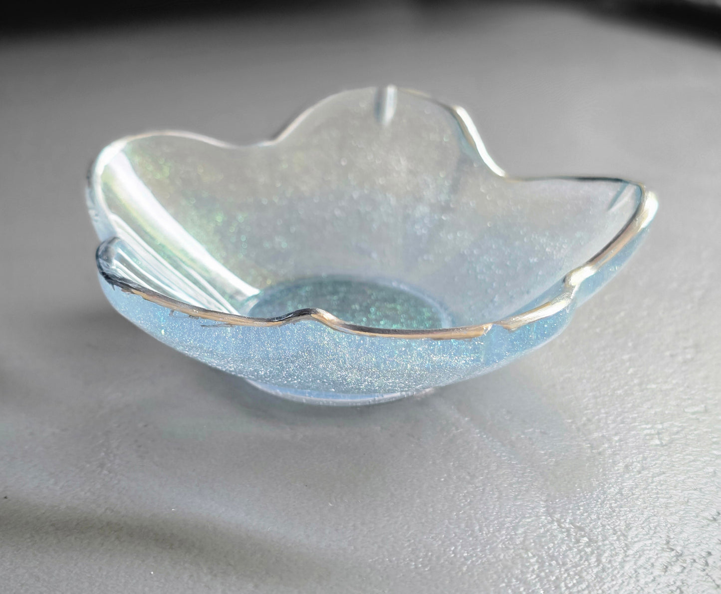 Bowl petal light turquoise blue with silver rim