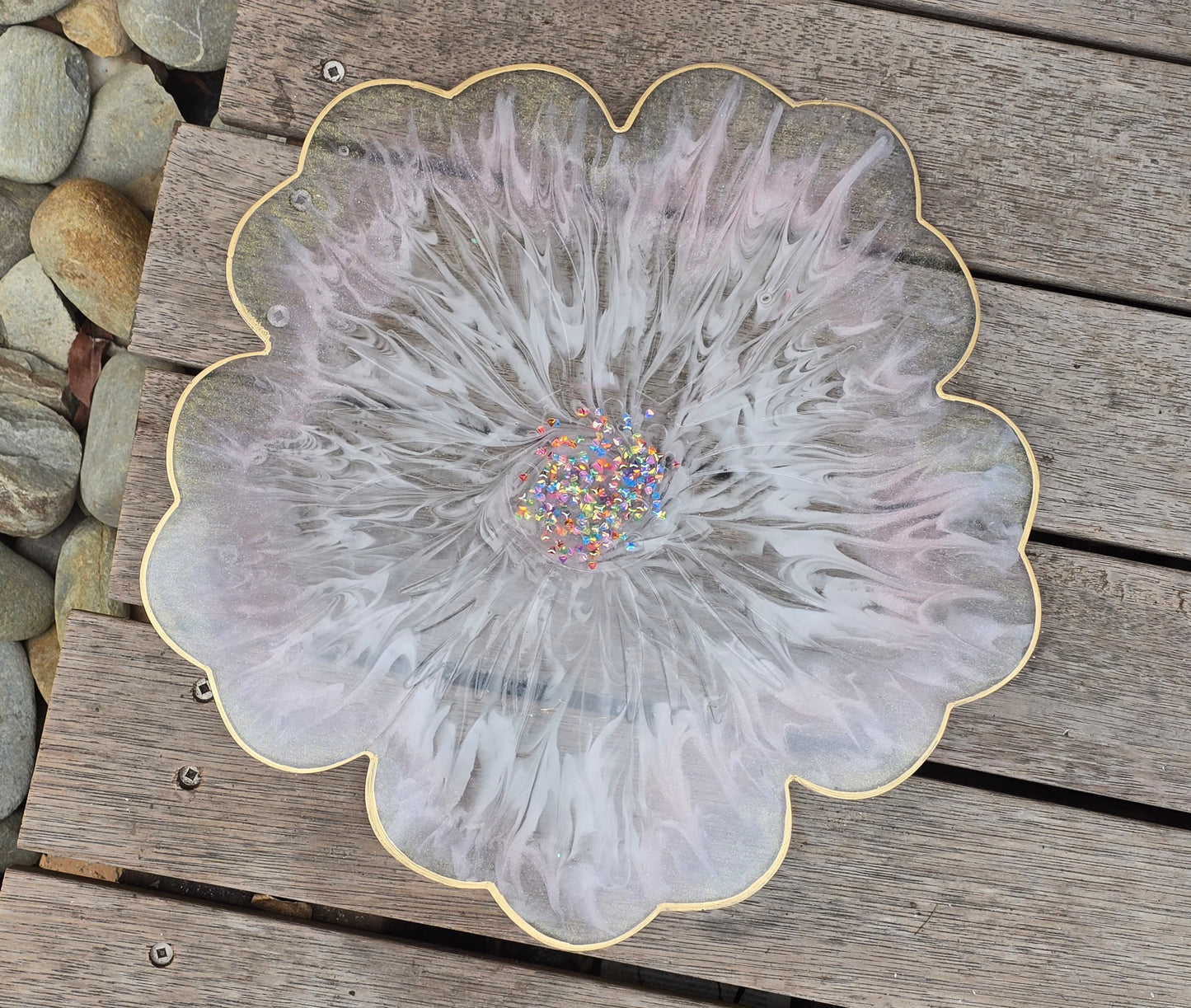 Platter soft petals white. Soft pink and turquoise