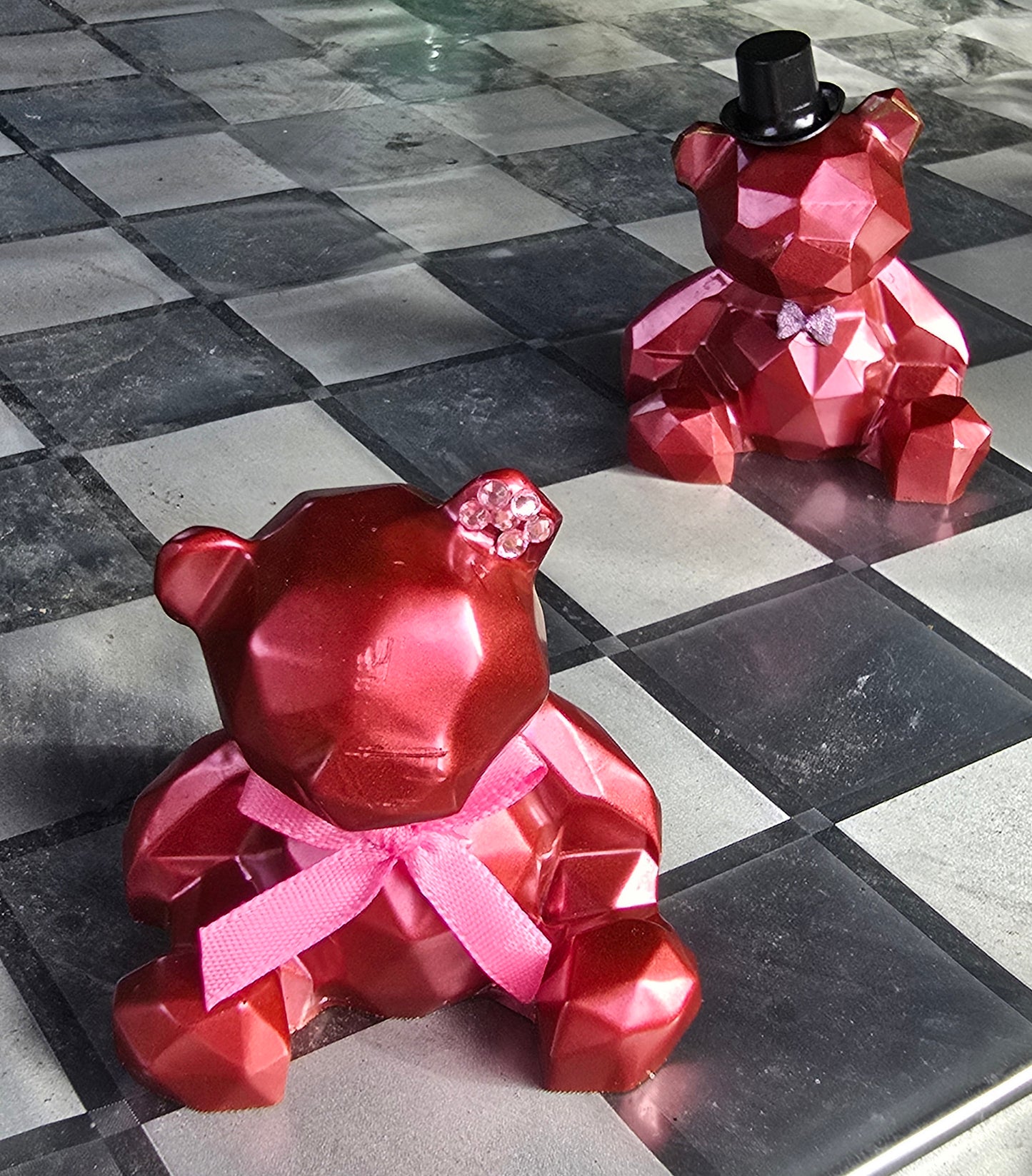 Teddy bear geometric burgundy with bow
