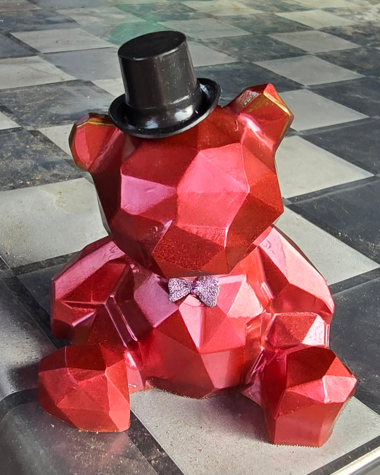 Teddy bear geometric burgundy with hay and bow tie
