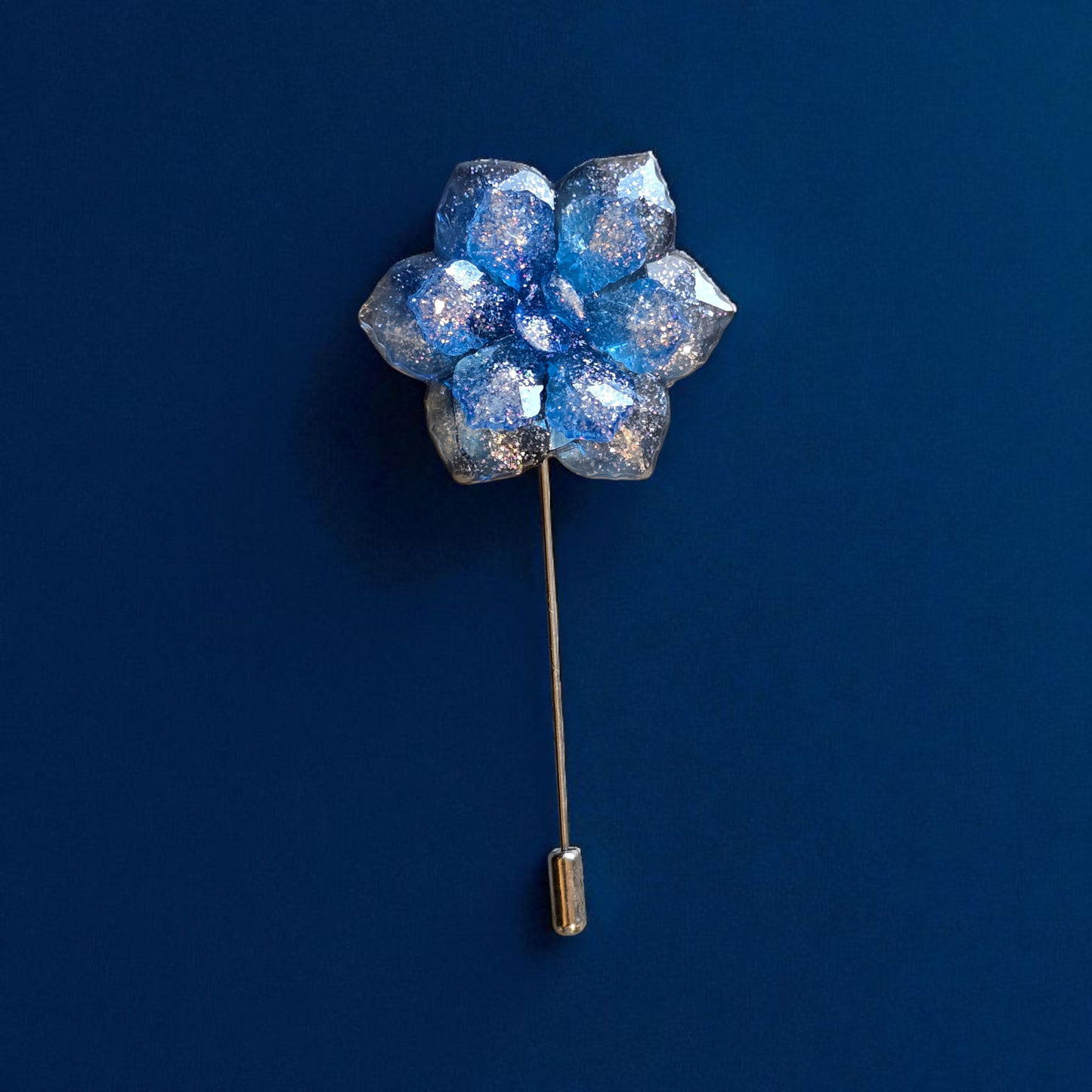 Lapel pin crystal faceted  blue flower