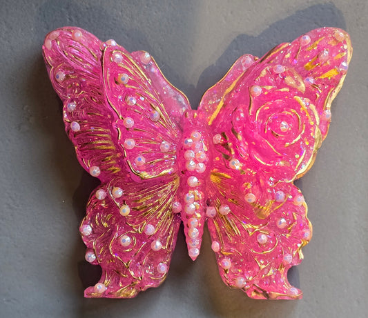 Huge butterfly magnet pink with rhinestones