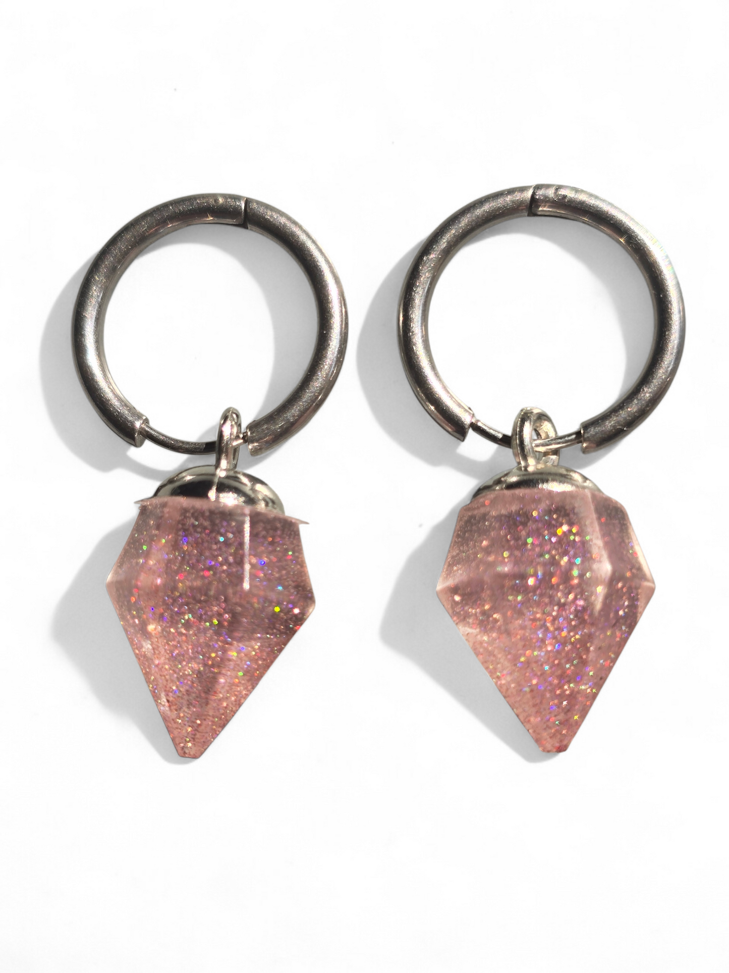 Earrings crystal point hoop transparent pink