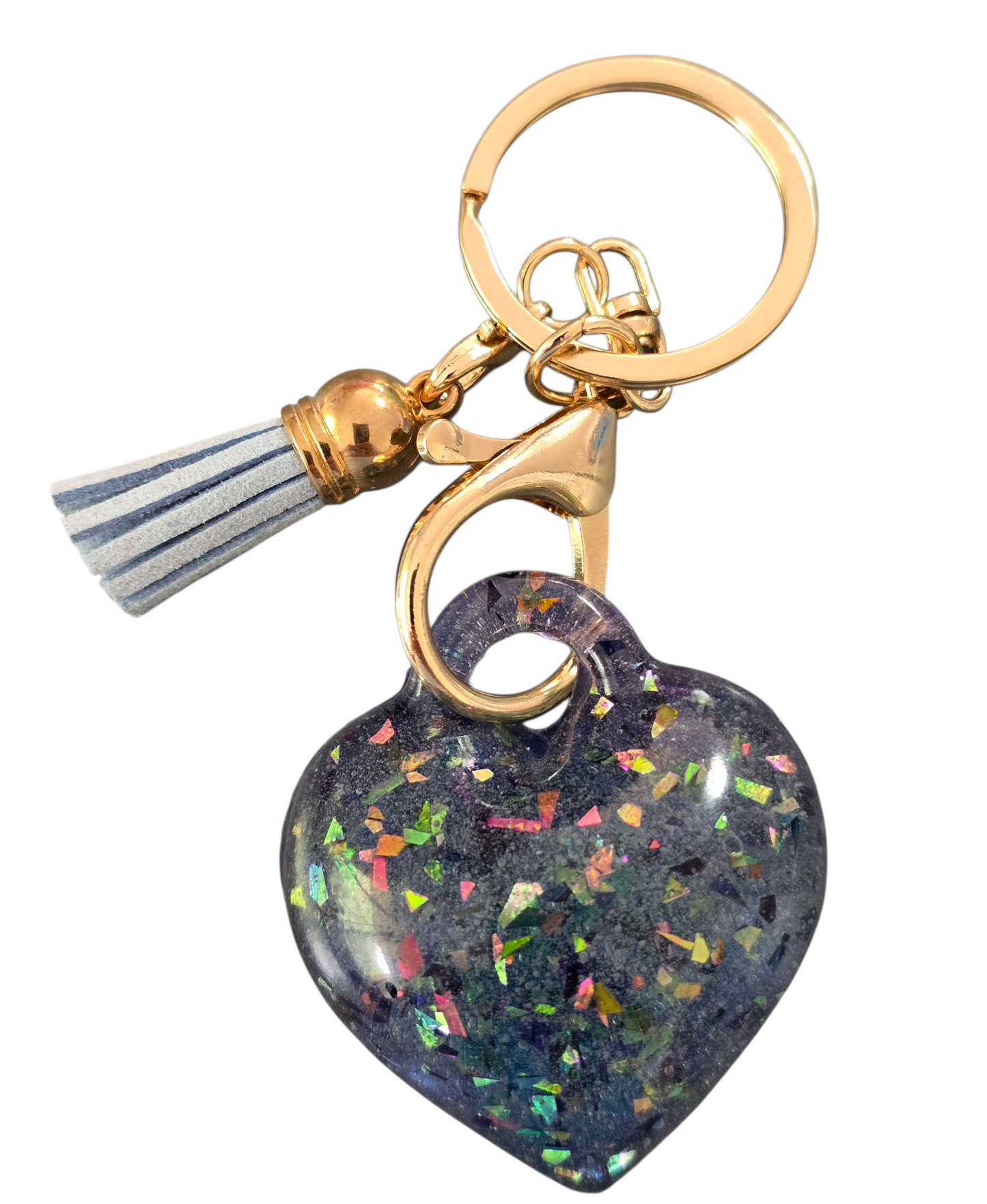 Keycharm puffy heart blue sparkle with light blue tassel