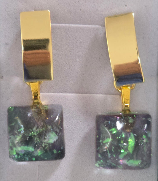 Earrings dangling square green
