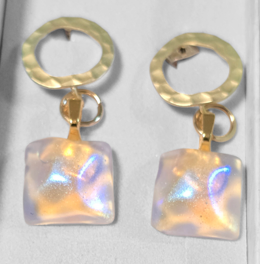Earrings square water ripple mother of pearl with gold
