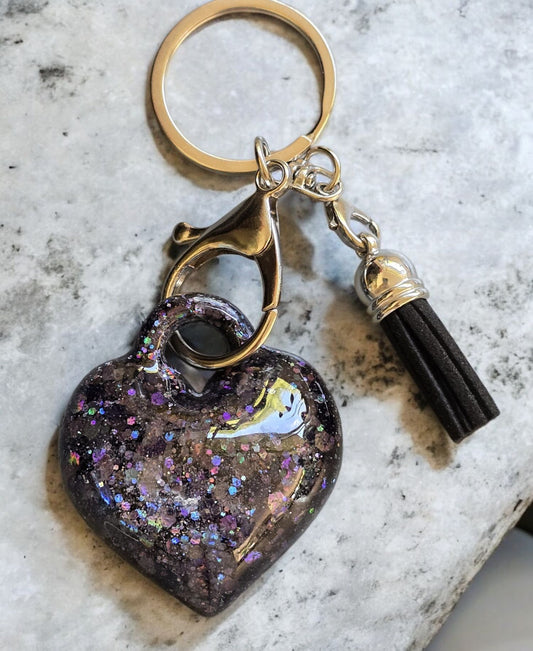 Keycharm puffy heart sparkling black with black tassel