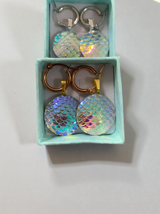 Earrings dangling gold mermaid scales