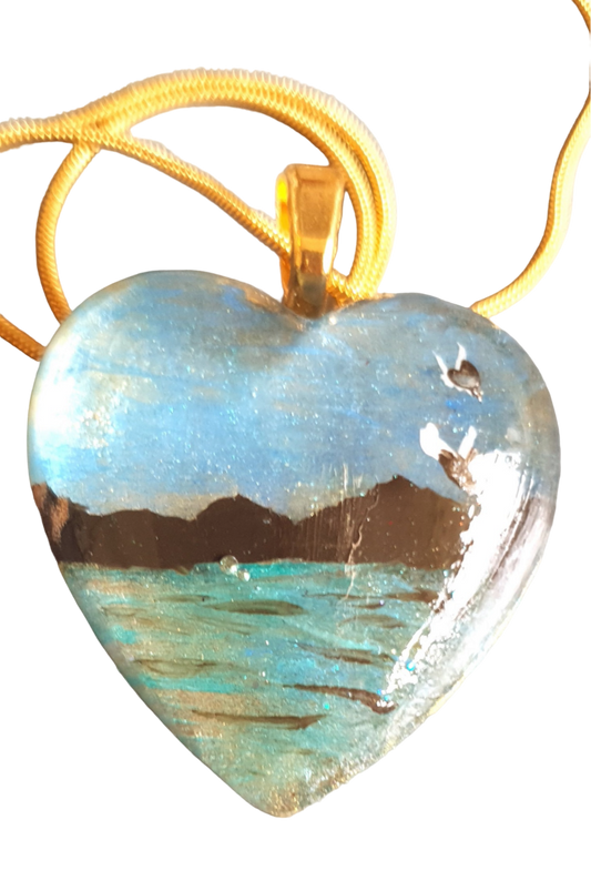 Pendant heart sml hand painted sea scene