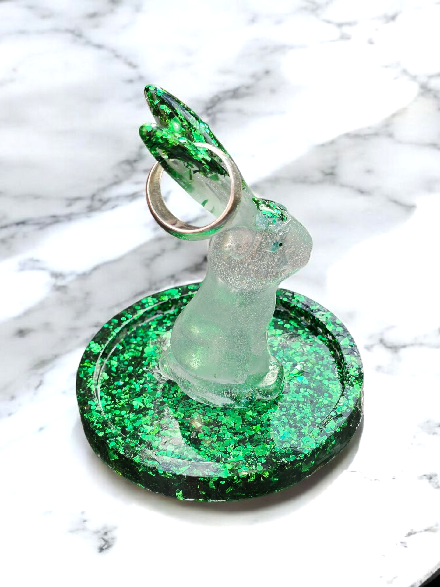 Bunny ring holder green glitter