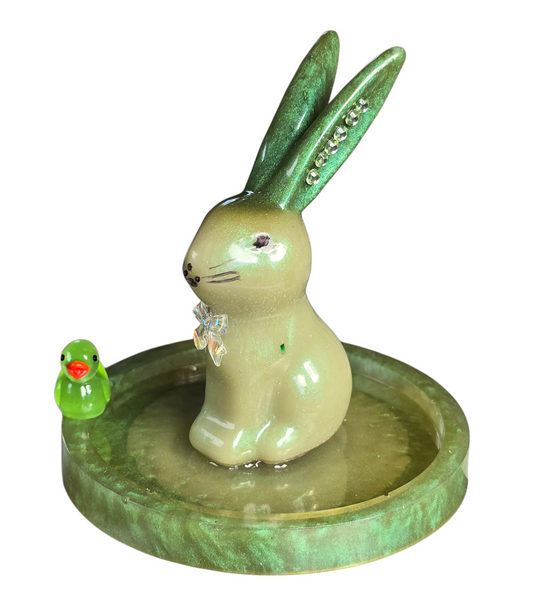Bunny ring holder green with rhinestones