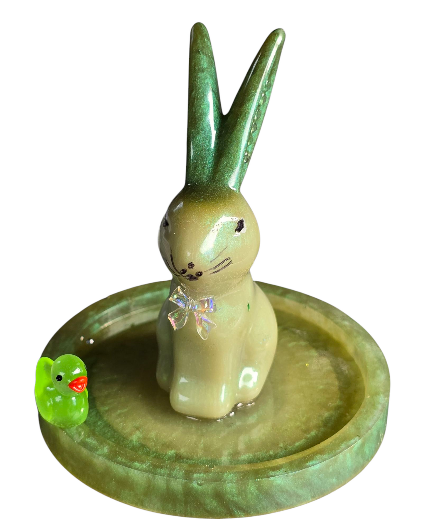 Bunny ring holder green with rhinestones
