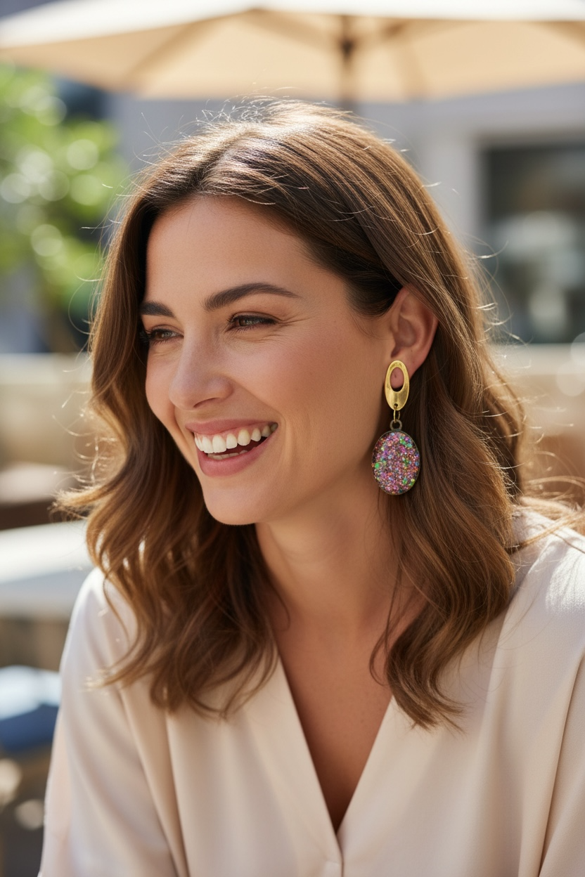 Earrings dangling pink faux opal