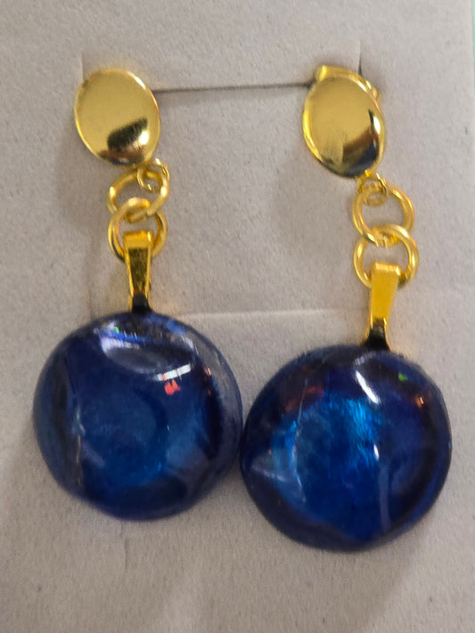 Earrings dangling cobalt blue with gold