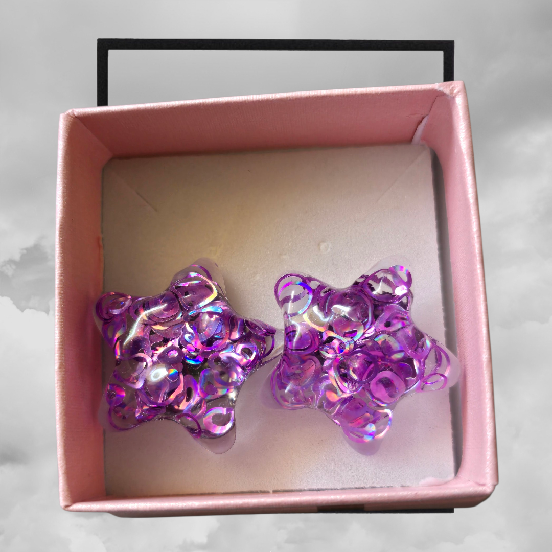 Earrings studs starfish purple