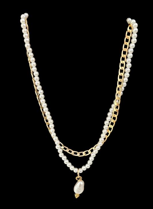 Gold chain with string of pearls