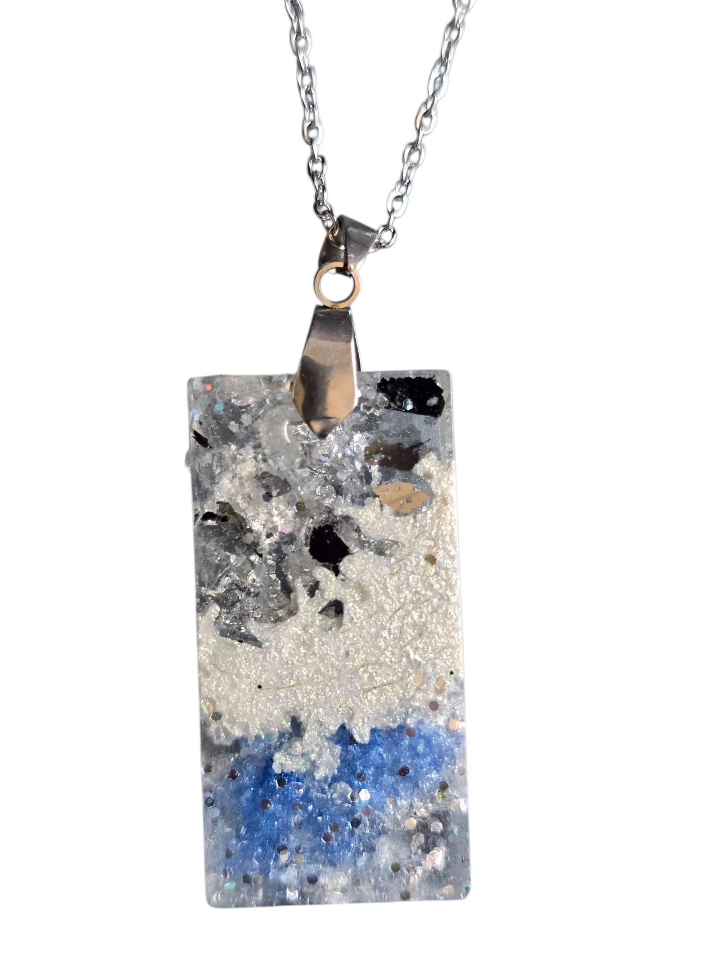 Pendant blue, sparkling silver and white