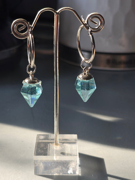 Earrings blue sparkle crystal point