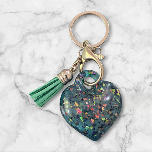 Keycharm puffy heart sparkling green with green tassel