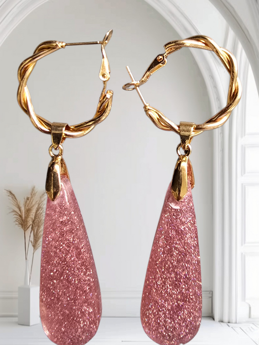 Earrings dangling sparkling rose pink