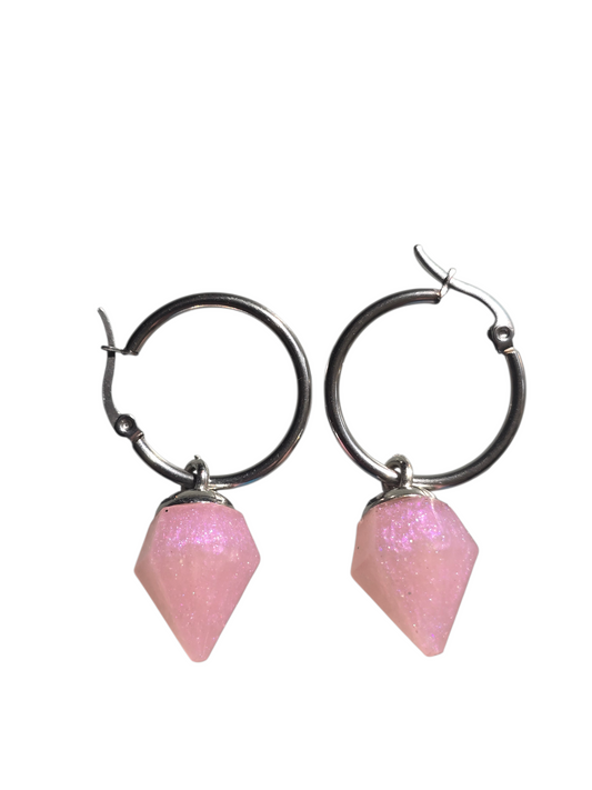 Earrings pink crystal point hoop