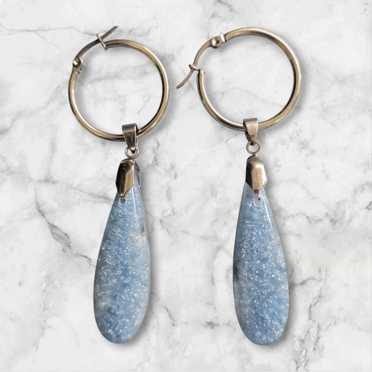 Earrings dangling blue marbled