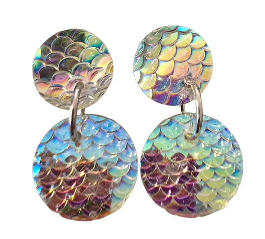Earrings stud dangling Mermaid tail scales