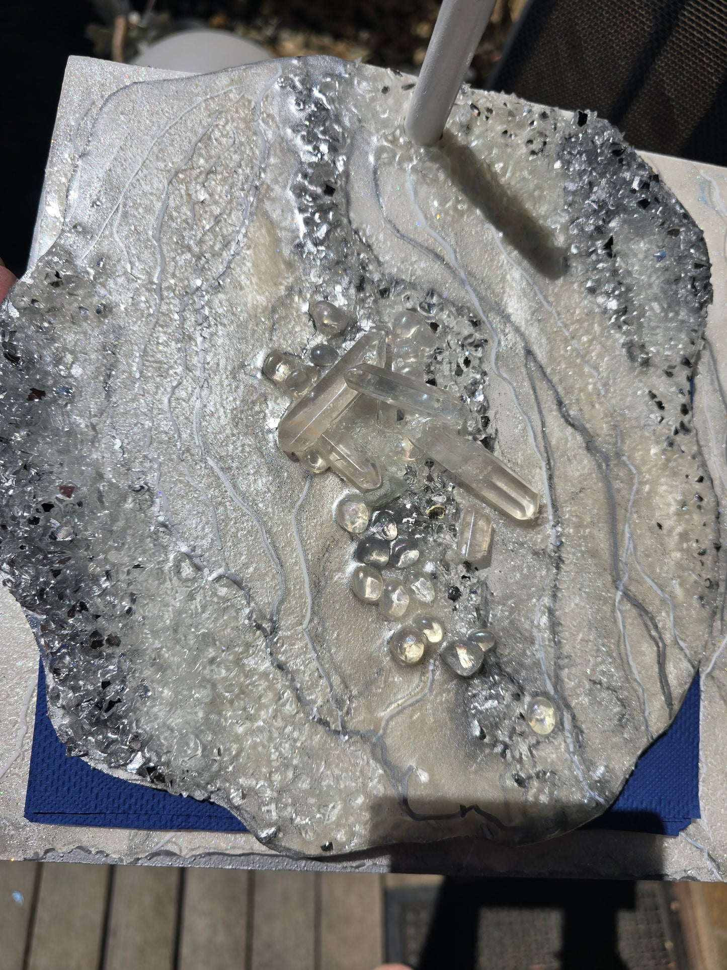 Napkin Holder geode style white with silver