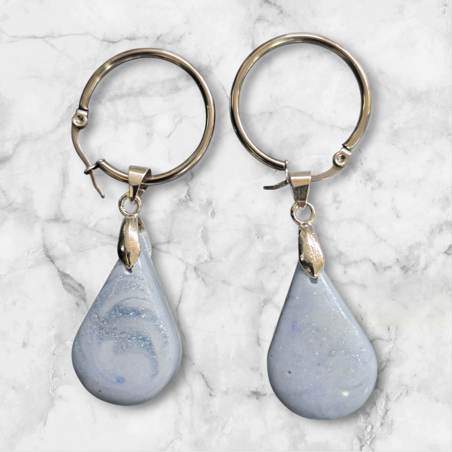 Earrings dangling blue marbled