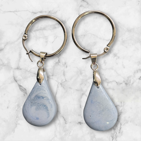 Earrings dangling blue marbled
