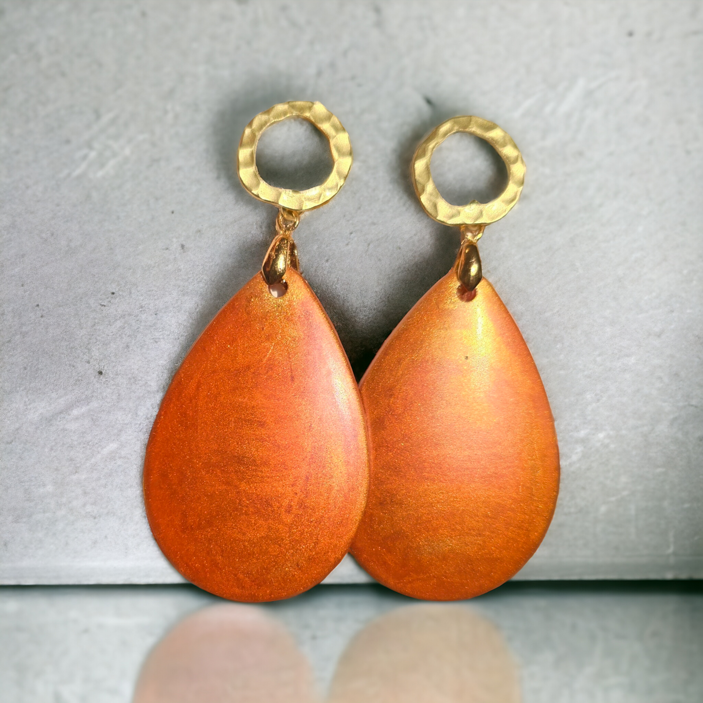 Earrings dangling burnt orange gold