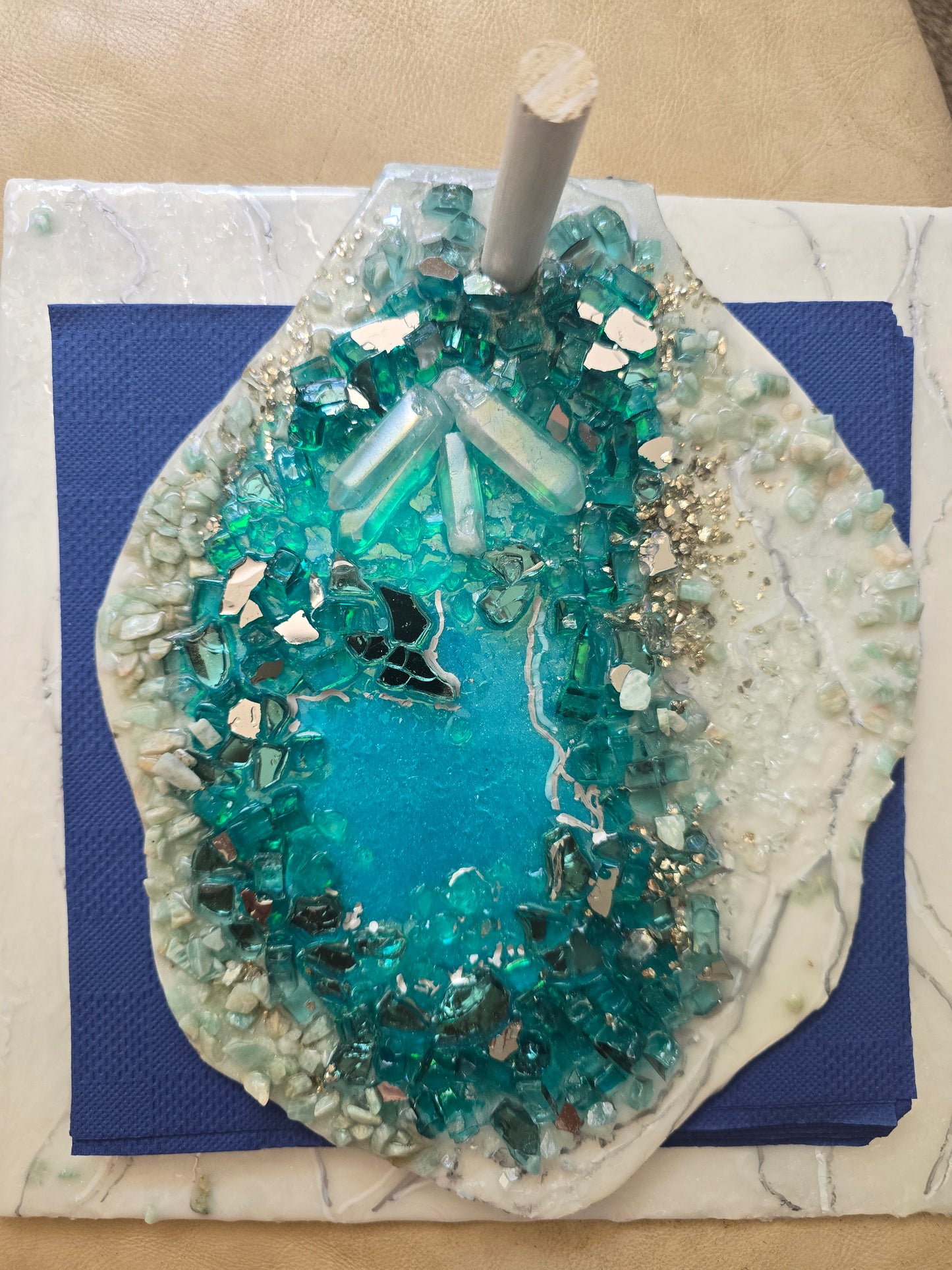 Napkin Holder geode style turquoise