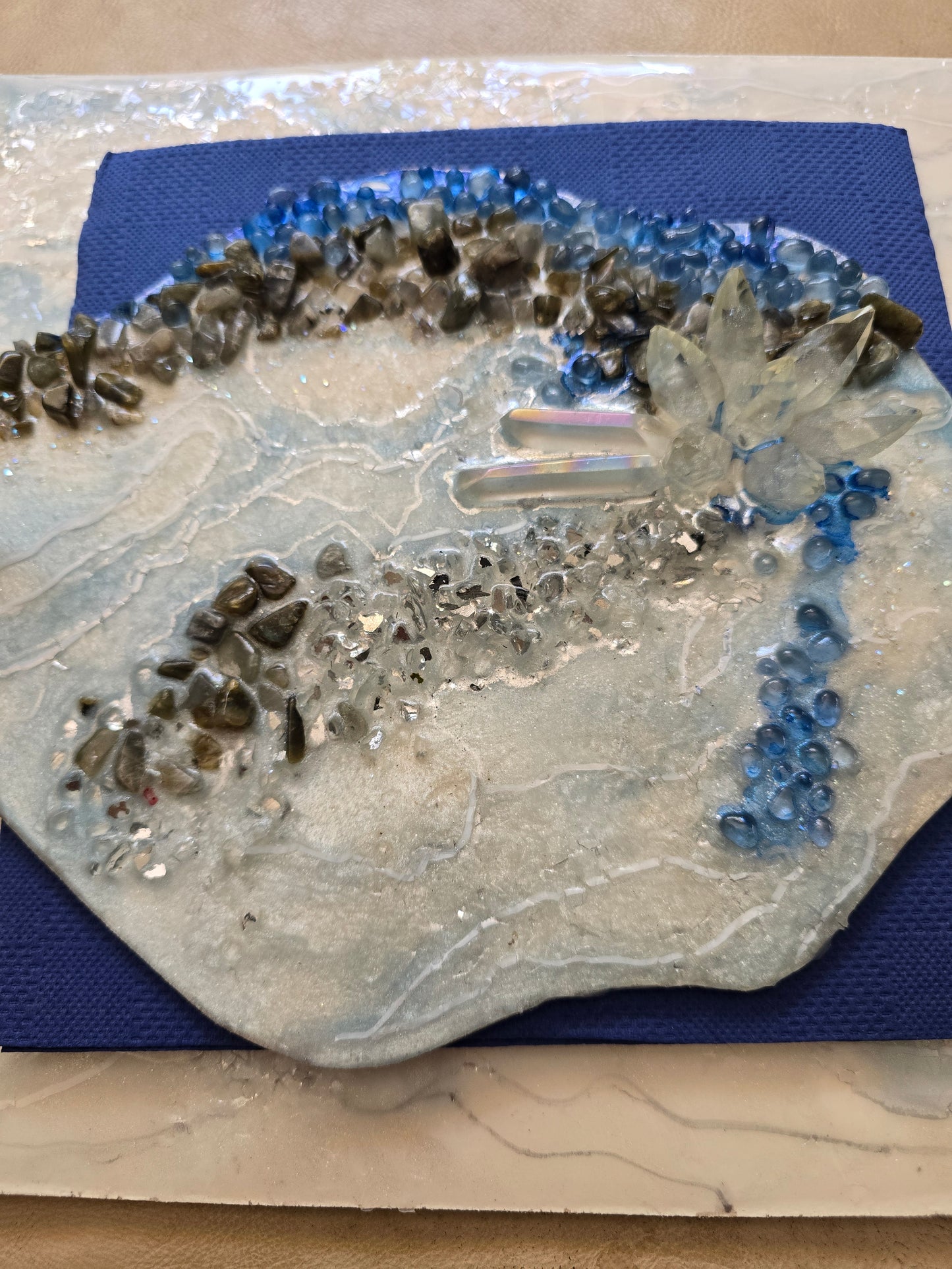 Napkin Holder geode style Cobalt Blue