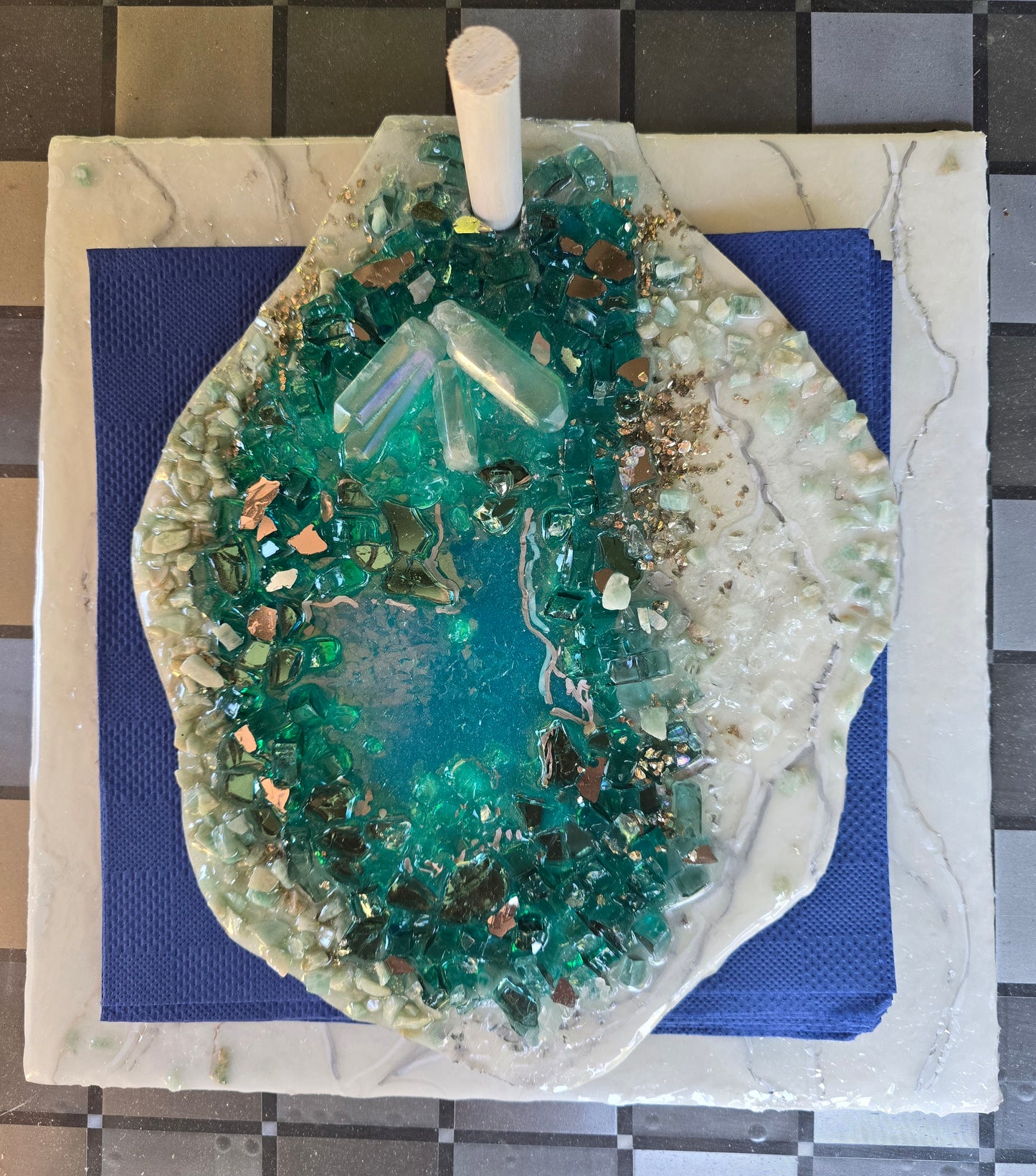 Napkin Holder geode style turquoise