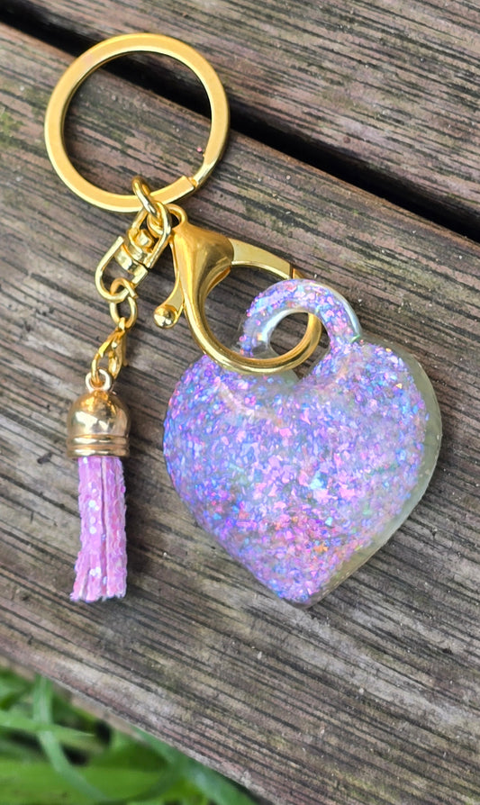 Keycharm puffy heart pink shimmer